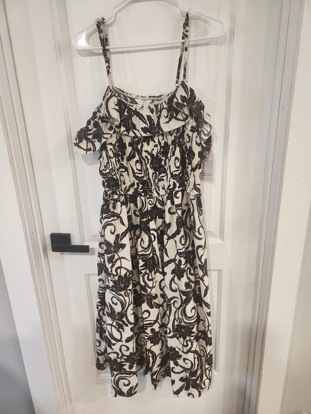 Time and Tru Cream and Brown Floral-Print Midi Dress